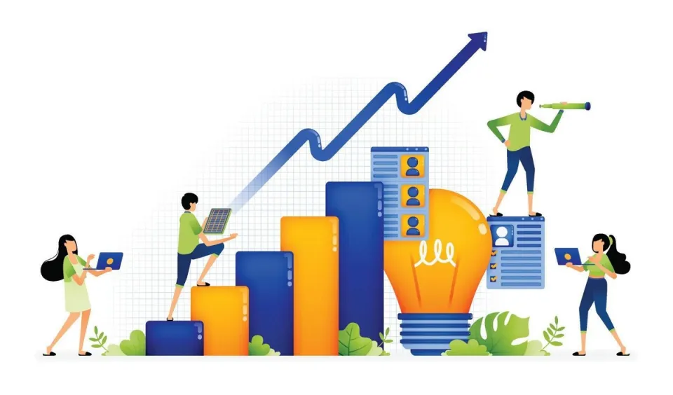 illustration of ideas in increasing the achievement of sales and company profits in the long term designed for website landing page flyer banner apps brochure startup media company free vector